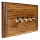 Classic Wood Polished Brass Toggle Switch 4 Gang 2way 10Amp in Medium Oak