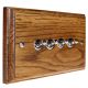 Classic Wood Polished Chrome Toggle Switch 4 Gang 2way 10Amp in Medium Oak