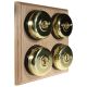 4 Gang 2 Way Period Asbury Unfinished Oak Wood - Polished Brass Dome Light Switch Black Pattress