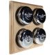 4 gang 2 Way Period Asbury Unfinished Oak Wood - Polished Chrome Dome Light Switch Black Pattress