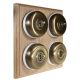 4 gang 2 Way Period Asbury Unfinished Oak Wood - Antique Brass Dome Light Switch White pattress