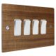 Walnut Flat Plate Wood 4 Gang 2Way 10Amp Rocker Switch with White Insert