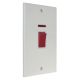 Matt White 45A DP Cooker Switch with Neon on a Vertical Twin Plate 