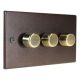 Accord Raised Plate 3G 2W Push on/Push off 3 x 250W/VA Dimmer Switch with a Copper Bronze finish and Designer dimmer cap