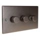 Accord raised plate 3G 2W LED Dimmer Switch with a Copper Bronze finish and Copper Bronze Dimmer caps