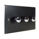 Matt Black 3G 2W  3 x 250W Dimmer Switch with  Polished Stainless Dimmer Caps.