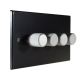 Matt Black 4G 2W 4 x 250W  Dimmer Switch with Satin Silver Retro Knobs