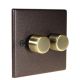 Accord Raised Plate 2G 2Way Push on/Push off 2 x 250W/VA Dimmer Switch with a Copper Bronze finish and Designer dimmer cap