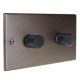 Accord Copper Bronze 2G 2W LED Dimmer Switch on Twin Plate with Black Retro Knob