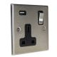 Accord Satin Stainless 1G 13A Switched USB charging Socket