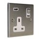 Accord Satin Stainless 1G 13A Switched USB charging Socket