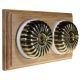 2 Gang 2 Way Period Asbury Horizontal Unfinished Oak Wood - Antique Brass Fluted Dome Light Switch White Pattress