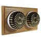 2 Gang 2 Way Period Asbury Horizontal Light Oak Wood - Antique Brass Fluted Dome Light Switch White pattress