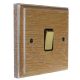 Wood 1 Gang Double Pole 20Amp Polished Brass Rocker Switch in Solid Limed Oak