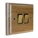 Wood 2 Gang 2Way 10Amp Polished Brass Rocker Switch in Solid Limed Oak