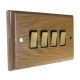 Wood 4 Gang 2Way 10Amp Polished Brass Rocker Switch in Solid Limed Oak