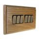 Wood 6 Gang 2Way 10Amp Antique Brass Rocker Switch in Solid Limed Oak