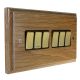 Wood 6 Gang 2Way 10Amp Polished Brass Rocker Switch in Solid Limed Oak