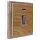 Wood 1 Gang Double Pole 20Amp Rocker Switch with Neon in Solid Limed Oak