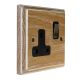 Wood 1 Gang 13Amp Antique Brass Rocker Switched Socket in Solid Limed Oak