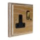 Wood 1 Gang 13Amp Polished Brass Rocker Switched Socket in Solid Limed Oak