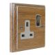 Wood 1 Gang 13Amp Satin Rocker White Trim Switched Socket in Solid Limed Oak