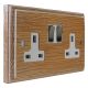 Wood 2 Gang 13Amp Satin Rocker White Trim Switched Socket in Solid Limed Oak