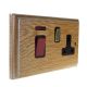 Wood 45Amp Double Pole Cooker Switch with 13Amp Switched Socket in Solid Limed Oak