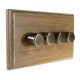 Wood 4 Gang 2Way Push on/Push off 4 x  LED Dimmer in Solid Limed Oak with Antique Brass dimmer caps