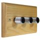 Wood 3 Gang 2Way Push on/Push off  LED Dimmer in Solid Ash with designer Retro Chrome Dimmer Cap