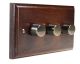 Wood 3 Gang 2Way Push on/Push off 3 x 250W/VA Dimmer Switch in Solid Dark Oak with Antique Brass dimmer caps