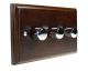 Wood 3 Gang 2Way Push on/Push off 3 x 250W/VA Dimmer Switch in Solid Dark Oak with Polished Stainless dimmer caps