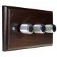 Wood 3 Gang 2Way Push on/Push off 3 x 250W/VA Dimmer Switch in Solid Dark Oak with designer Chrome Retro Knob