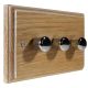 Wood 3 Gang 2Way Push on/Push off 3 x 250W/VA Dimmer Switch in Solid Limed Oak with Polished Stainless Dimmer Caps