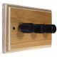 Wood 3 Gang 2Way Push on/Push off  LED Dimmer in Limed Oak with designer Retro Black Dimmer Cap