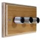 Wood 3 Gang 2Way Push on/Push off 3 x 250W/VA Dimmer Switch in Limed Oak with designer Polished Stainless Retro Knob