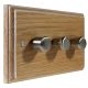 Wood 3 Gang 2Way Push on/Push off 3 xLED Dimmer in Solid Limed Oak with Satin Stainless dimmer caps