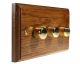 Wood 3 Gang 2Way Push on/Push off 3 x 250W/VA Dimmer Switch in Solid Medium Oak with Polished Brass dimmer caps