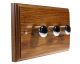 Wood 3 Gang 2Way Push on/Push off 3 x 250W/VA Dimmer Switch in Solid Medium Oak with Polished Stainless dimmer caps