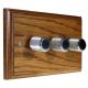 Wood 3 Gang 2Way Push on/Push off 3 x 250W/VA Dimmer Switch in Solid Medium Oak with designer  Retro Chrome Knob