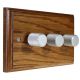 Wood 3 Gang 2Way Push on/Push off 3 x 250W/VA Dimmer Switch in Solid Medium Oak with designer Satin Silver Retro Knob