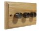 Wood 3 Gang 2Way  LED Dimmer in Solid Light Oak with Antique Brass dimmer caps