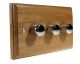 Wood 3 Gang 2Way 3 x  LED Dimmer in Solid Light Oak with Polished  Stainless dimmer caps