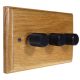 Wood 3 Gang 2Way 3 x 250W/VA Dimmer Switch in Solid Light Oak with designer Black Retro Knob