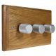 Wood 3 Gang 2Way 3 x 250W/VA Dimmer Switch in Solid Light Oak with designer Satin Silver Retro Knob