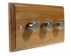 Wood 3 Gang 2Way 3 x  LED Dimmer in Solid Light Oak with Satin  Stainless dimmer caps