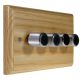 Wood 4 Gang 2Way Push on/Push off 4 x 250W/VA Dimmer Switch in Solid Ash with designer  Retro Chrome Knob