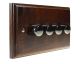 Wood 4 Gang 2Way Push on/Push off 4 x  LED Dimmer in Solid Dark Oak with Black Nickel dimmer caps