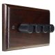 Wood 4 Gang 2Way Push on/Push off LED Dimmer in dark Oak with designer Retro Black Dimmer Cap