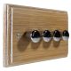 Wood 4 Gang 2Way Push on/Push off 4 x 250W/VA Dimmer Switch in Solid Limed Oak with Polished Stainless Dimmer Caps